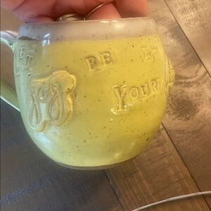Studio pottery stamped two mug set, unique, inspirational, yellow color gorgeous
